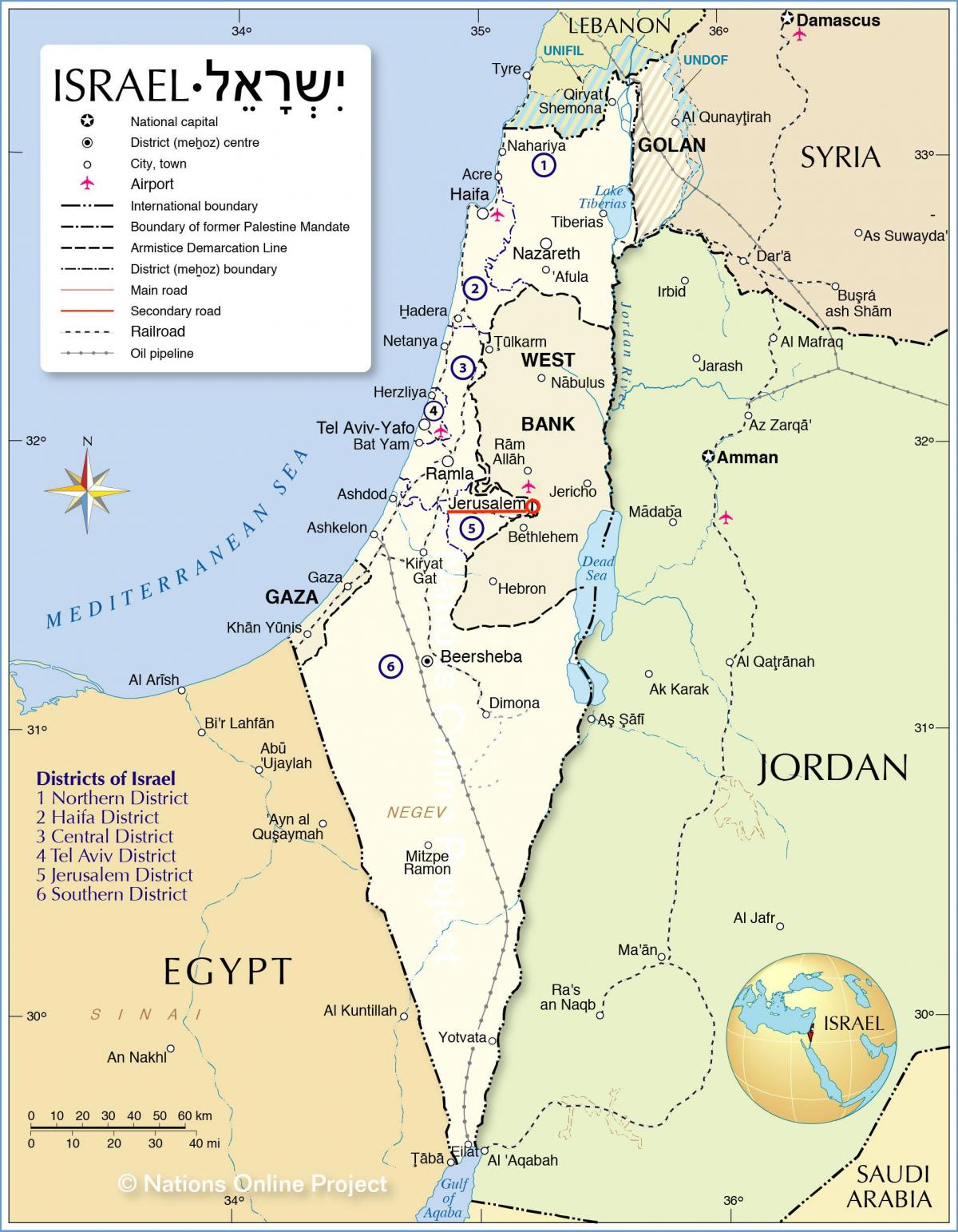 耶路撒冷在以色列地图上